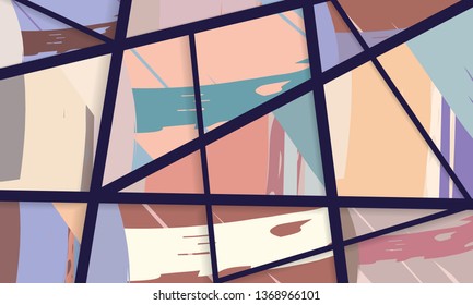 Abstract collage asymmetric pattern. Digital freehand art, grunge texture. Vector patchwork quilt background. Decorative elements, brush strokes ornament for flyer, poster, cover, textile fabric print