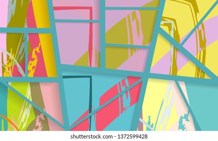 Abstract collage asymmetric pattern. Digital freehand art, grunge texture. Vector patchwork quilt background. Decorative elements, brush strokes ornament for flyer, poster, cover, textile fabric print