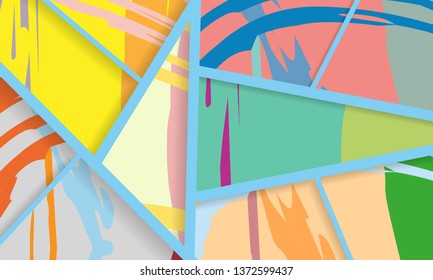 Abstract collage asymmetric pattern. Digital freehand art, grunge texture. Vector patchwork quilt background. Decorative elements, brush strokes ornament for flyer, poster, cover, textile fabric print