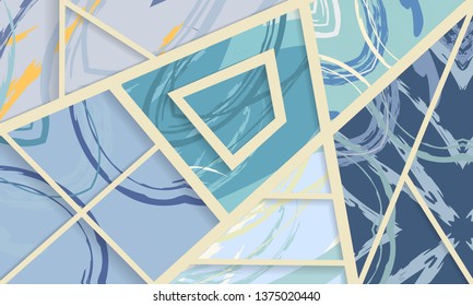 Abstract collage asymmetric pattern. Digital freehand art, grunge texture. Vector patchwork quilt background. Decorative elements, brush strokes ornament for flyer, poster, cover, textile fabric print