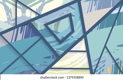 Abstract collage asymmetric pattern. Digital freehand art, grunge texture. Vector patchwork quilt background. Decorative elements, brush strokes ornament for flyer, poster, cover, textile fabric print