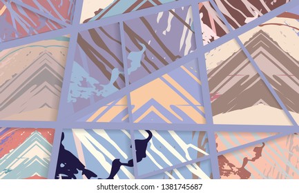 Abstract collage asymmetric pattern. Digital freehand art, grunge texture. Vector patchwork quilt background. Decorative elements, brush strokes ornament for flyer, poster, cover, textile fabric print