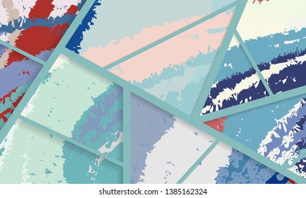 Abstract collage asymmetric pattern. Digital freehand art, grunge texture. Vector patchwork quilt background. Decorative elements, brush strokes ornament for flyer, poster, cover, textile fabric print