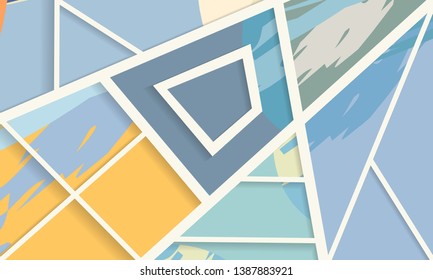 Abstract collage asymmetric pattern. Digital freehand art, grunge texture. Vector patchwork quilt background. Decorative elements, brush strokes ornament for flyer, poster, cover, textile fabric print