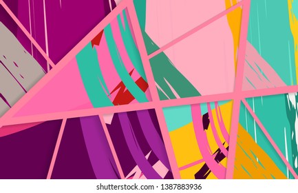 Abstract collage asymmetric pattern. Digital freehand art, grunge texture. Vector patchwork quilt background. Decorative elements, brush strokes ornament for flyer, poster, cover, textile fabric print