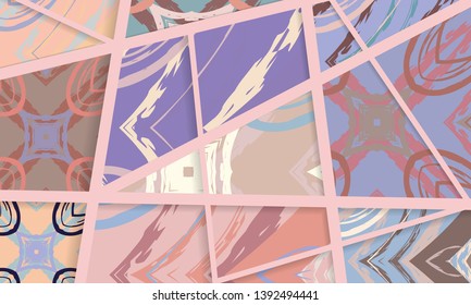 Abstract collage asymmetric pattern. Digital freehand art, grunge texture. Vector patchwork quilt background. Decorative elements, brush strokes ornament for flyer, poster, cover, textile fabric print