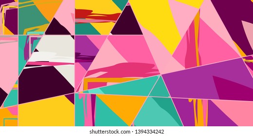 Abstract collage asymmetric pattern. Digital freehand art, grunge texture. Vector patchwork quilt background. Decorative elements, brush strokes ornament for flyer, poster, cover, textile fabric print
