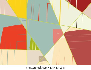 Abstract collage asymmetric pattern. Digital freehand art, grunge texture. Vector patchwork quilt background. Decorative elements, brush strokes ornament for flyer, poster, cover, textile fabric print
