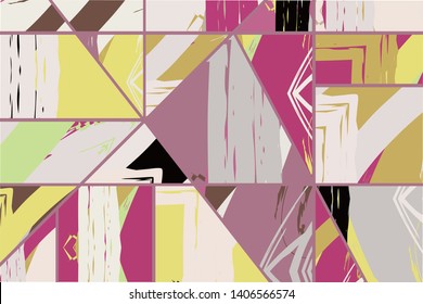 Abstract collage asymmetric pattern. Digital freehand art, grunge texture. Vector patchwork quilt background. Decorative elements, brush strokes ornament for flyer, poster, cover, textile fabric print