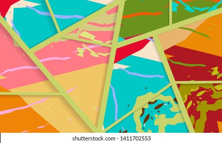 Abstract collage asymmetric pattern. Digital freehand art, grunge texture. Vector patchwork quilt background. Decorative elements, brush strokes ornament for flyer, poster, cover, textile fabric print