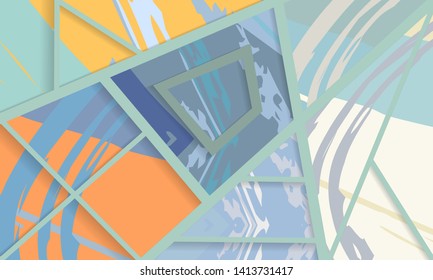 Abstract collage asymmetric pattern. Digital freehand art, grunge texture. Vector patchwork quilt background. Decorative elements, brush strokes ornament for flyer, poster, cover, textile fabric print