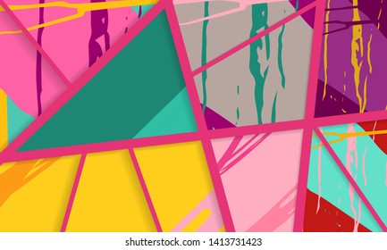 Abstract collage asymmetric pattern. Digital freehand art, grunge texture. Vector patchwork quilt background. Decorative elements, brush strokes ornament for flyer, poster, cover, textile fabric print