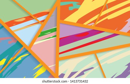 Abstract collage asymmetric pattern. Digital freehand art, grunge texture. Vector patchwork quilt background. Decorative elements, brush strokes ornament for flyer, poster, cover, textile fabric print