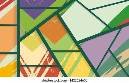 Abstract collage asymmetric pattern. Digital freehand art, grunge texture. Vector patchwork quilt background. Decorative elements, brush strokes ornament for flyer, poster, cover, textile fabric print