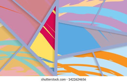 Abstract collage asymmetric pattern. Digital freehand art, grunge texture. Vector patchwork quilt background. Decorative elements, brush strokes ornament for flyer, poster, cover, textile fabric print
