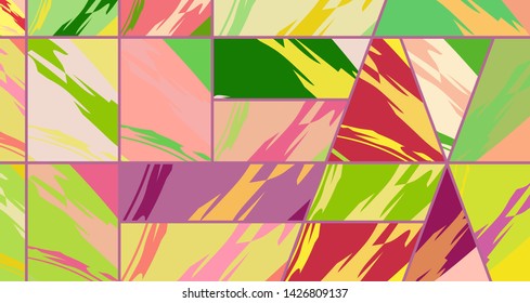 Abstract collage asymmetric pattern. Digital freehand art, grunge texture. Vector patchwork quilt background. Decorative elements, brush strokes ornament for flyer, poster, cover, textile fabric print