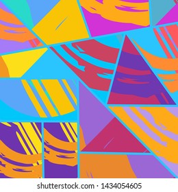 Abstract collage asymmetric pattern. Digital freehand art, grunge texture. Vector patchwork quilt background. Decorative elements, brush strokes ornament for flyer, poster, cover, textile fabric print