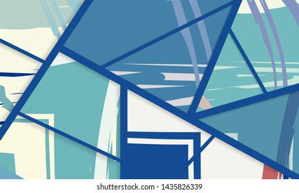 Abstract collage asymmetric pattern. Digital freehand art, grunge texture. Vector patchwork quilt background. Decorative elements, brush strokes ornament for flyer, poster, cover, textile fabric print