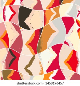 Abstract collage asymmetric pattern. Digital freehand art, grunge texture. Vector patchwork quilt background. Decorative elements, brush strokes ornament for flyer, poster, cover, textile fabric print