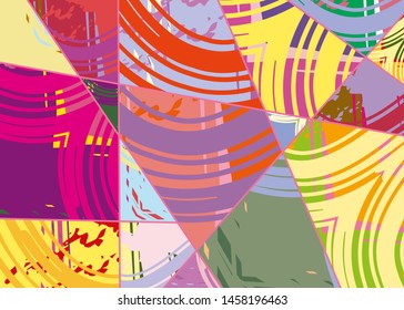 Abstract collage asymmetric pattern. Digital freehand art, grunge texture. Vector patchwork quilt background. Decorative elements, brush strokes ornament for flyer, poster, cover, textile fabric print