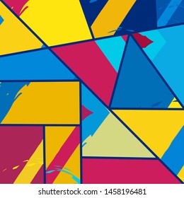 Abstract collage asymmetric pattern. Digital freehand art, grunge texture. Vector patchwork quilt background. Decorative elements, brush strokes ornament for flyer, poster, cover, textile fabric print