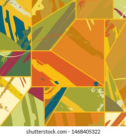 Abstract collage asymmetric pattern. Digital freehand art, grunge texture. Vector patchwork quilt background. Decorative elements, brush strokes ornament for flyer, poster, cover, textile fabric print
