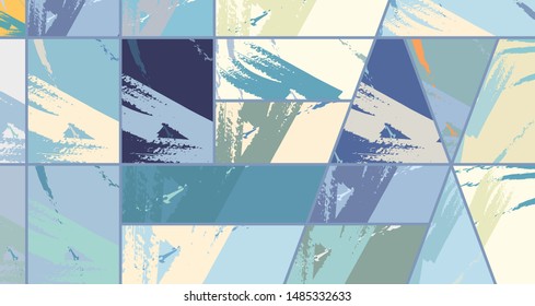 Abstract collage asymmetric pattern. Digital freehand art, grunge texture. Vector patchwork quilt background. Decorative elements, brush strokes ornament for flyer, poster, cover, textile fabric print
