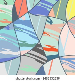 Abstract collage asymmetric pattern. Digital freehand art, grunge texture. Vector patchwork quilt background. Decorative elements, brush strokes ornament for flyer, poster, cover, textile fabric print