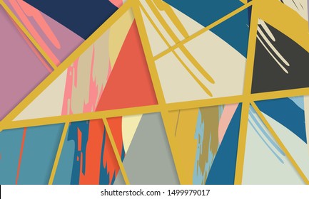 Abstract collage asymmetric pattern. Digital freehand art, grunge texture. Vector patchwork quilt background. Decorative elements, brush strokes ornament for flyer, poster, cover, textile fabric print