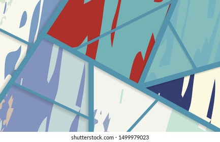 Abstract collage asymmetric pattern. Digital freehand art, grunge texture. Vector patchwork quilt background. Decorative elements, brush strokes ornament for flyer, poster, cover, textile fabric print