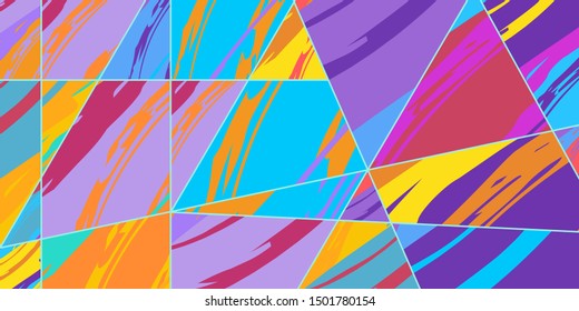 Abstract collage asymmetric pattern. Digital freehand art, grunge texture. Vector patchwork quilt background. Decorative elements, brush strokes ornament for flyer, poster, cover, textile fabric print