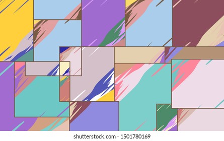 Abstract collage asymmetric pattern. Digital freehand art, grunge texture. Vector patchwork quilt background. Decorative elements, brush strokes ornament for flyer, poster, cover, textile fabric print