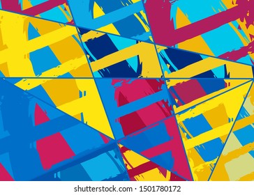 Abstract collage asymmetric pattern. Digital freehand art, grunge texture. Vector patchwork quilt background. Decorative elements, brush strokes ornament for flyer, poster, cover, textile fabric print
