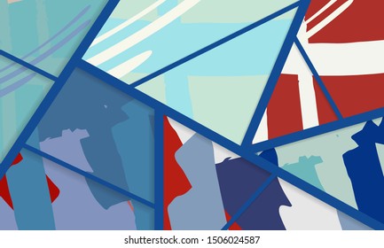 Abstract collage asymmetric pattern. Digital freehand art, grunge texture. Vector patchwork quilt background. Decorative elements, brush strokes ornament for flyer, poster, cover, textile fabric print