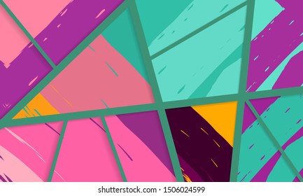 Abstract collage asymmetric pattern. Digital freehand art, grunge texture. Vector patchwork quilt background. Decorative elements, brush strokes ornament for flyer, poster, cover, textile fabric print