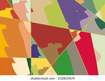 Abstract collage asymmetric pattern. Digital freehand art, grunge texture. Vector patchwork quilt background. Decorative elements, brush strokes ornament for flyer, poster, cover, textile fabric print