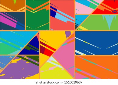 Abstract collage asymmetric pattern. Digital freehand art, grunge texture. Vector patchwork quilt background. Decorative elements, brush strokes ornament for flyer, poster, cover, textile fabric print