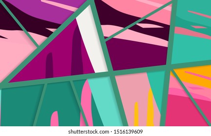 Abstract collage asymmetric pattern. Digital freehand art, grunge texture. Vector patchwork quilt background. Decorative elements, brush strokes ornament for flyer, poster, cover, textile fabric print