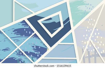 Abstract collage asymmetric pattern. Digital freehand art, grunge texture. Vector patchwork quilt background. Decorative elements, brush strokes ornament for flyer, poster, cover, textile fabric print