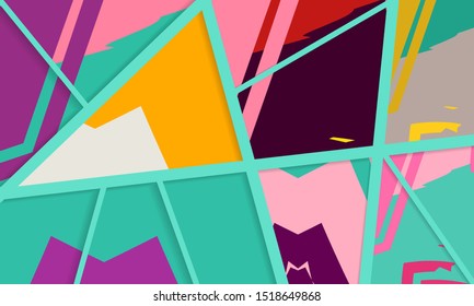 Abstract collage asymmetric pattern. Digital freehand art, grunge texture. Vector patchwork quilt background. Decorative elements, brush strokes ornament for flyer, poster, cover, textile fabric print