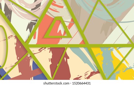 Abstract collage asymmetric pattern. Digital freehand art, grunge texture. Vector patchwork quilt background. Decorative elements, brush strokes ornament for flyer, poster, cover, textile fabric print