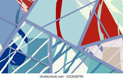 Abstract collage asymmetric pattern. Digital freehand art, grunge texture. Vector patchwork quilt background. Decorative elements, brush strokes ornament for flyer, poster, cover, textile fabric print