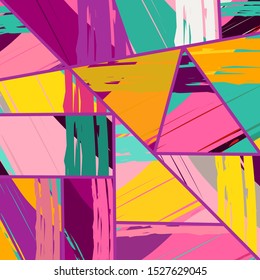 Abstract collage asymmetric pattern. Digital freehand art, grunge texture. Vector patchwork quilt background. Decorative elements, brush strokes ornament for flyer, poster, cover, textile fabric print