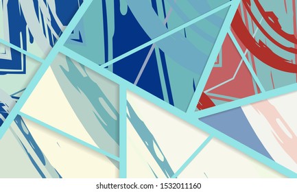 Abstract collage asymmetric pattern. Digital freehand art, grunge texture. Vector patchwork quilt background. Decorative elements, brush strokes ornament for flyer, poster, cover, textile fabric print