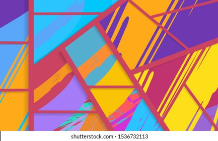 Abstract collage asymmetric pattern. Digital freehand art, grunge texture. Vector patchwork quilt background. Decorative elements, brush strokes ornament for flyer, poster, cover, textile fabric print