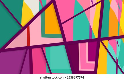 Abstract collage asymmetric pattern. Digital freehand art, grunge texture. Vector patchwork quilt background. Decorative elements, brush strokes ornament for flyer, poster, cover, textile fabric print
