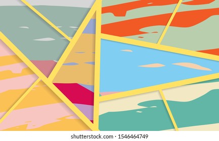 Abstract collage asymmetric pattern. Digital freehand art, grunge texture. Vector patchwork quilt background. Decorative elements, brush strokes ornament for flyer, poster, cover, textile fabric print