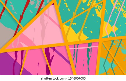Abstract collage asymmetric pattern. Digital freehand art, grunge texture. Vector patchwork quilt background. Decorative elements, brush strokes ornament for flyer, poster, cover, textile fabric print