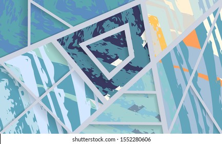 Abstract collage asymmetric pattern. Digital freehand art, grunge texture. Vector patchwork quilt background. Decorative elements, brush strokes ornament for flyer, poster, cover, textile fabric print