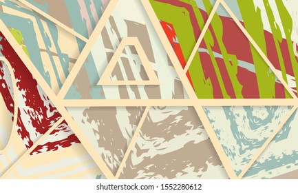 Abstract collage asymmetric pattern. Digital freehand art, grunge texture. Vector patchwork quilt background. Decorative elements, brush strokes ornament for flyer, poster, cover, textile fabric print